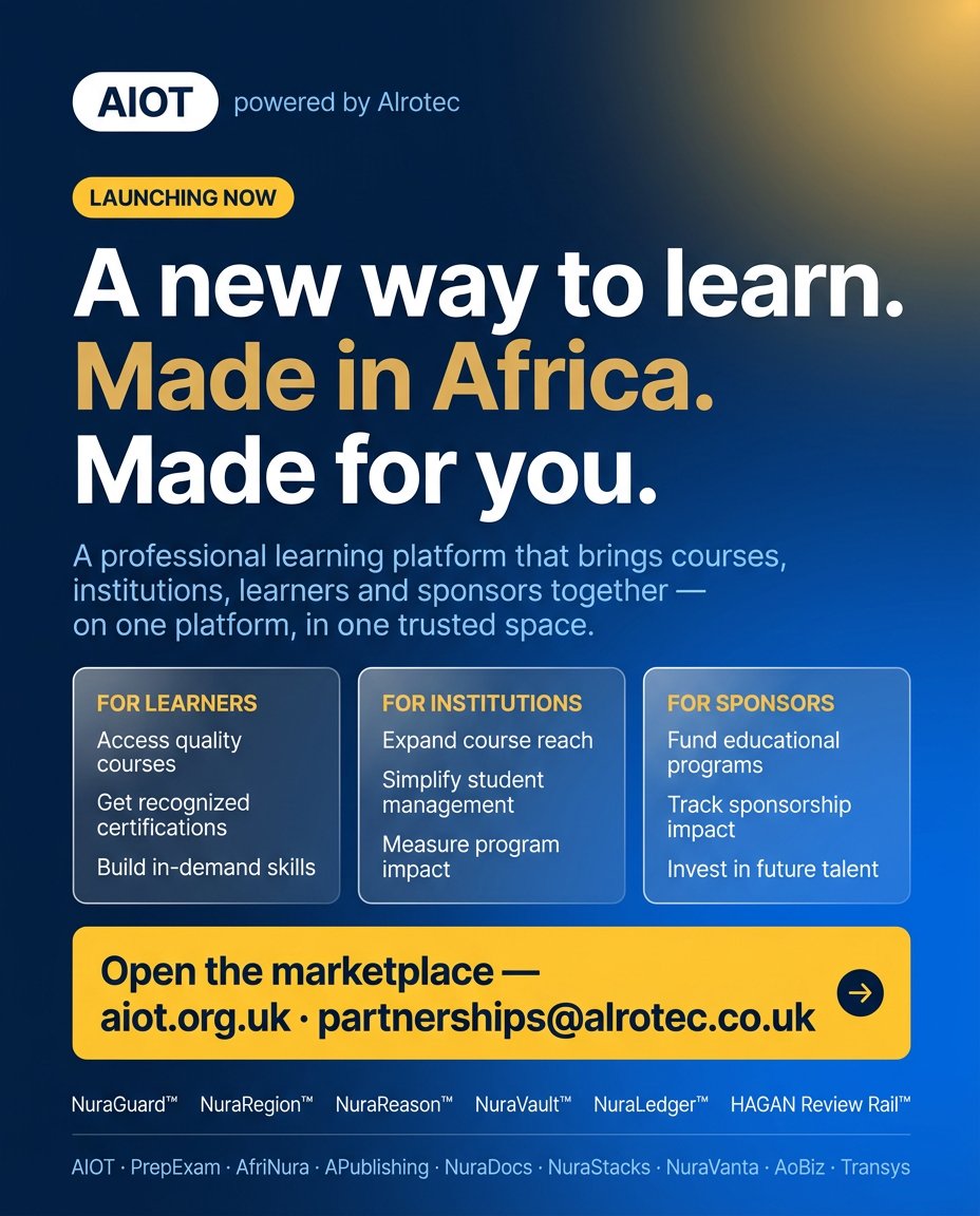 AIOT launch flyer showing learners, institutions, and sponsors